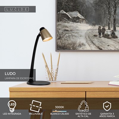 Lucide LUDO - Lámpara de escritorio - LED - 1x4,5W 3000K - Oro mate / Latón